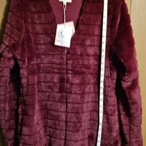 Women's Burgundy Faux Fur Jacket